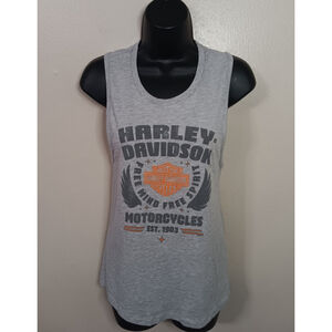 Cowboy Harley Davidson Austin Tx Women's Small Tank Top T-shirt Gray Biker Tee